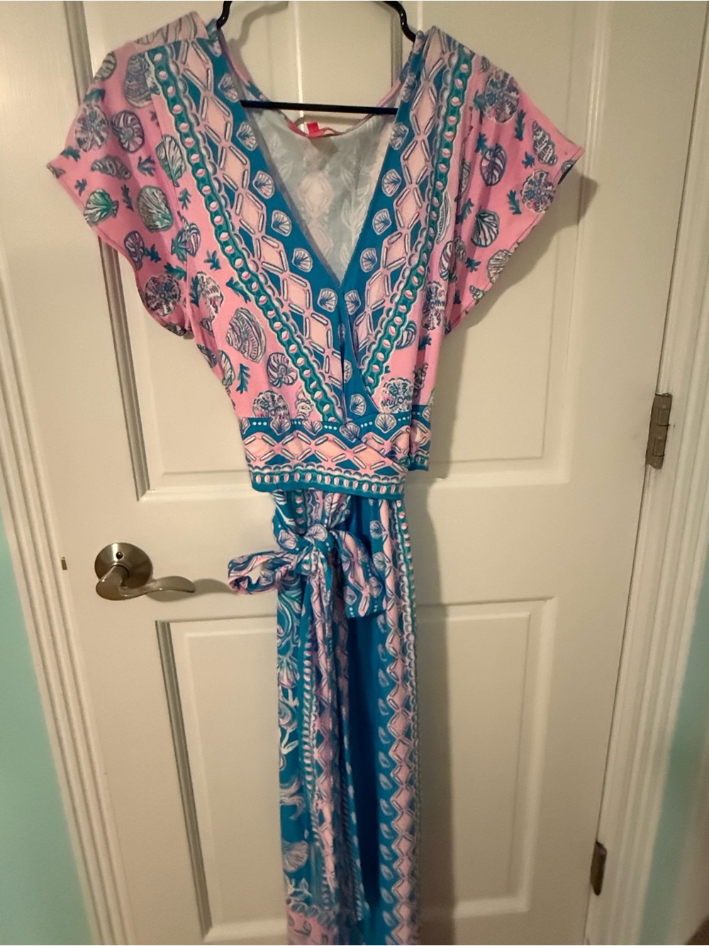 Lilly Pulitzer Pink and Teal Printed Wrap-Style Jumpsuit